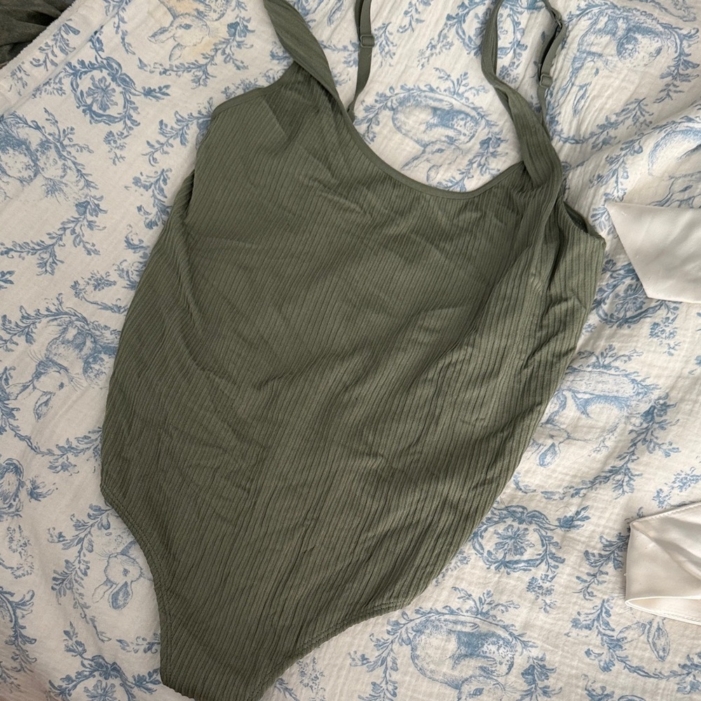 aerie Olive Green Ribbed One-Piece Tank Top